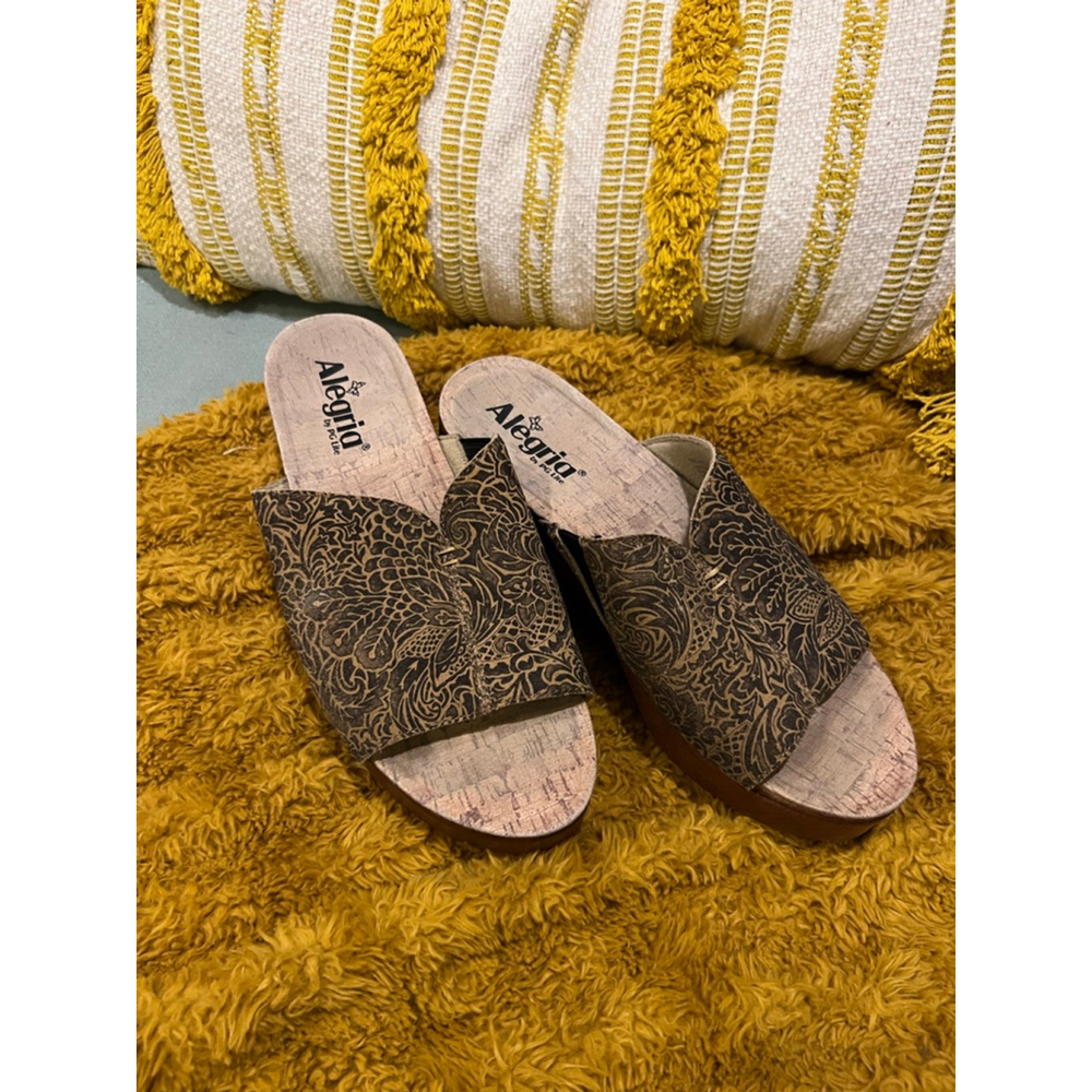 Women's Alegria Brown & Black Patterned Wedge Sandals - Picture 2 of 5